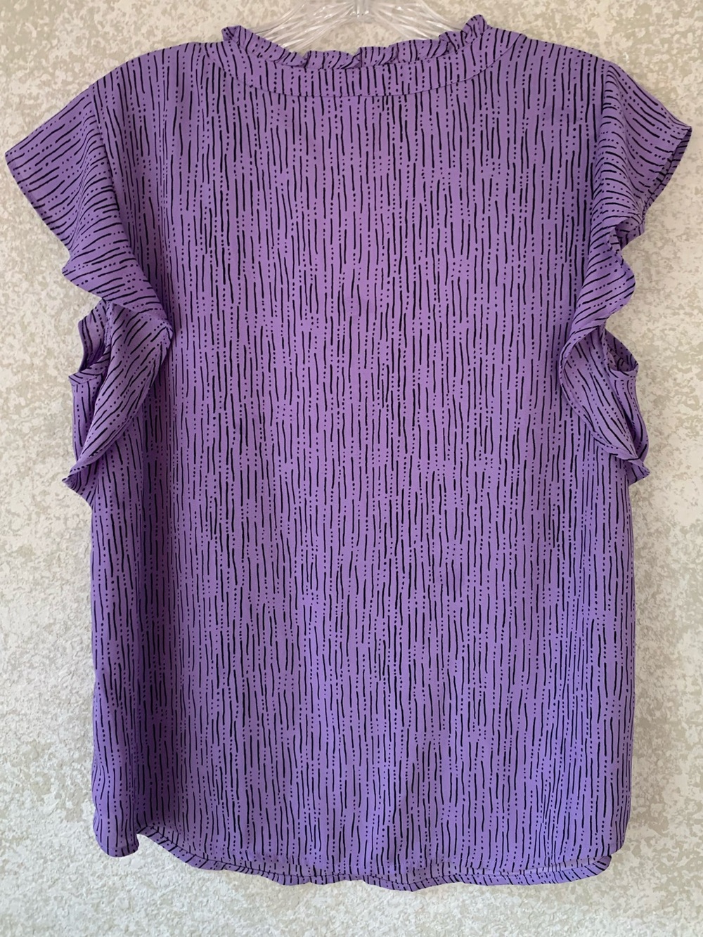 Liz Claiborne Womens Purple Ruffle Sleeve V-Neck Blouse Dash Print Size S - Picture 3 of 8
